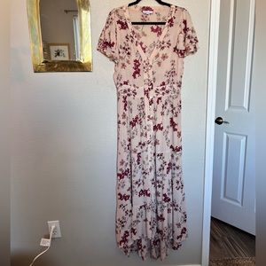 Floral sundress - ruffles - lightweight flowy sundress - pink and red maxi dress